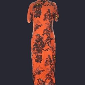 Zara Orange and Black Patterned maxi dress
